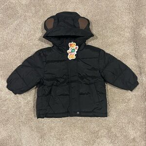 NWT Kids Unisex Black Hooded Coat w/ Bear Ears Size 18-24 months New